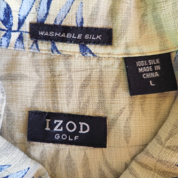 IZOD GOLF Hawaiian Floral 100% Silk Short Sleeve - Picture 3 of 4